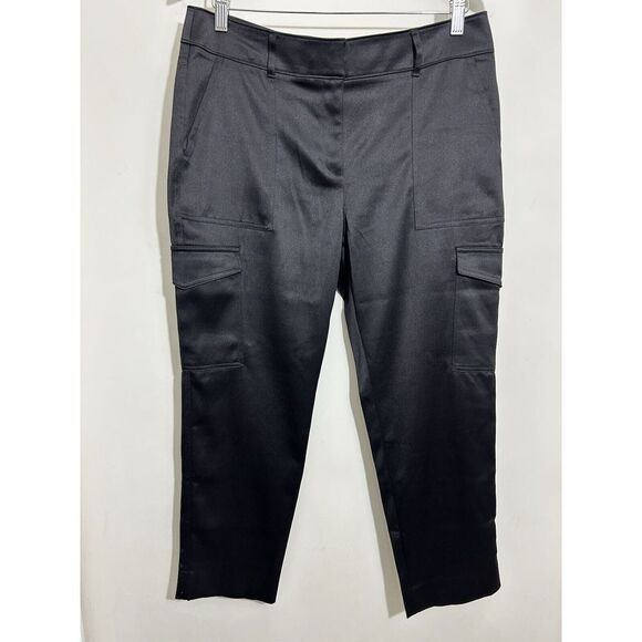 Chico's Black Satin Cargo Pants with Multi Pockets Modern Utility Style Trousers - Picture 1 of 5